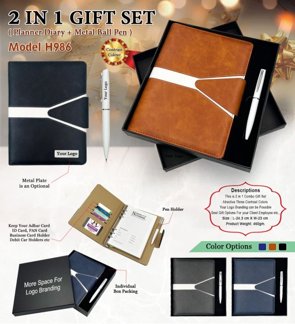 2 in 1 gift set planner diary and metal ball pen